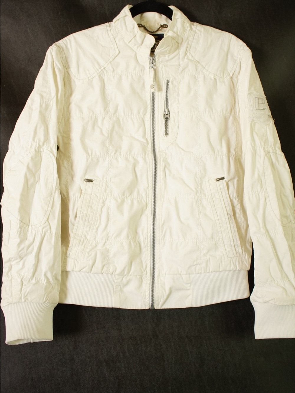 Men’s L Energie Lightweight White Zip-Up Bomber Jacket